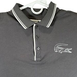 Lacoste Mens Regular Fit Polo Shirt Gray Large Short Sleeve Graphic Print US 2XL